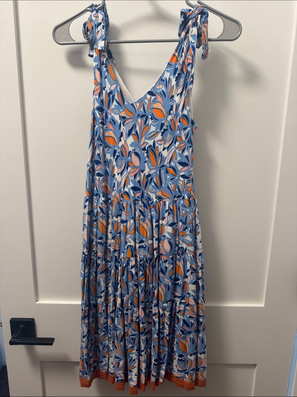 THML Blue Floral Maxi Dress with Orange and Pink Accents